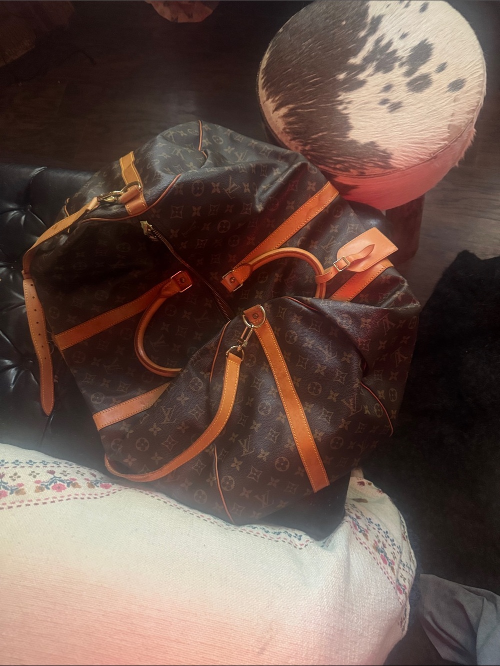 Louis Vuitton Monogram Canvas Duffel with Tan Leather Trim